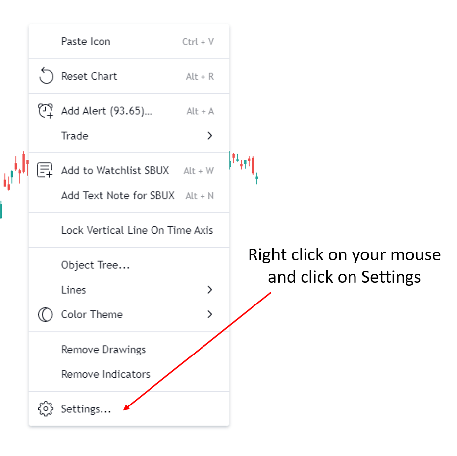 Getting to the Settings of Tradingview